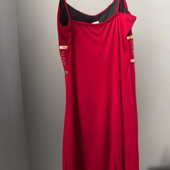 Red Dress with Gold Floral Embroidery - Picture 2 of 2
